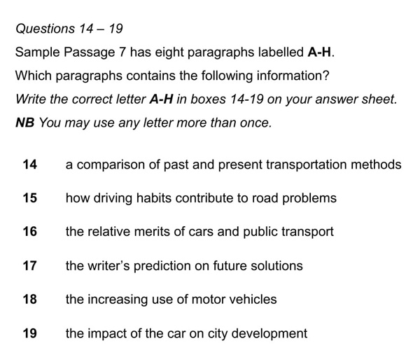 matching information questions in ielts reading