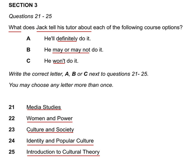 ielts listening matching questions