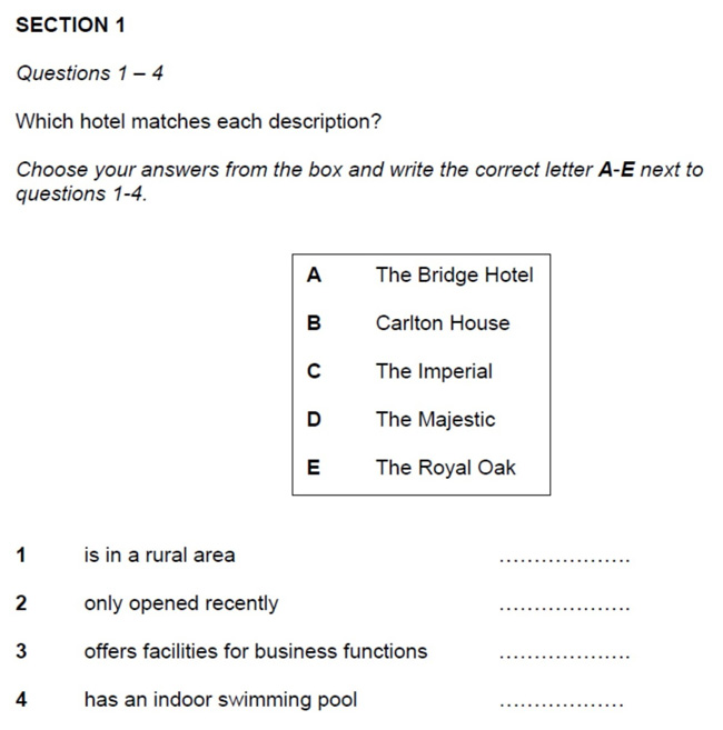 matching questions ielts listening