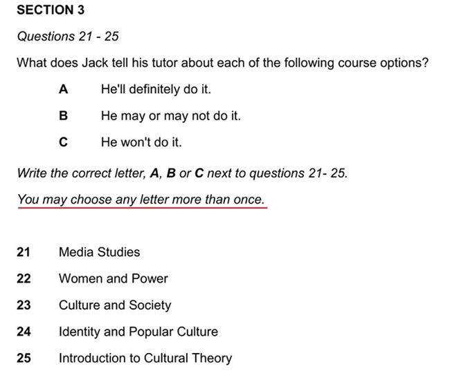 matching type questions in ielts listening