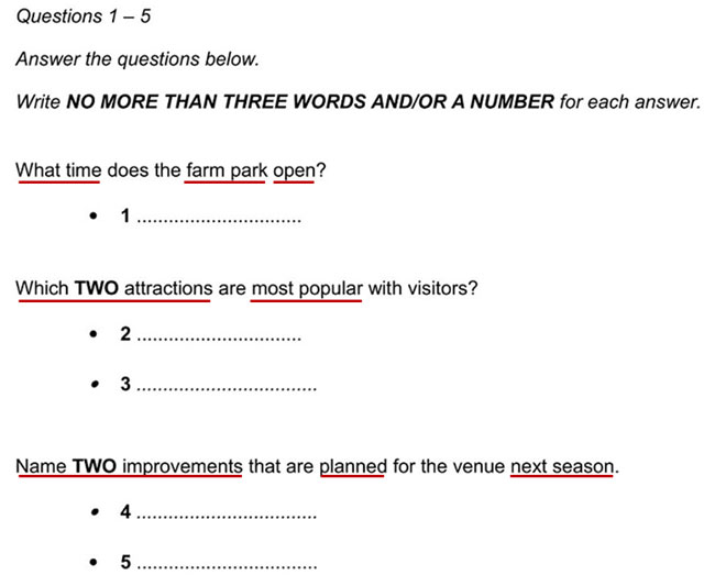 ielts listening short answers