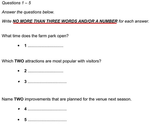 ielts listening short answers